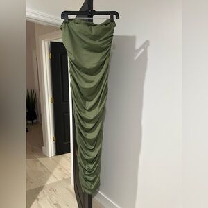 Elegant Olive Green Ruched Dress